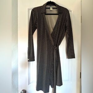 Diane Von Furstenberg Black Polka Dot Wrap Midi Dress
